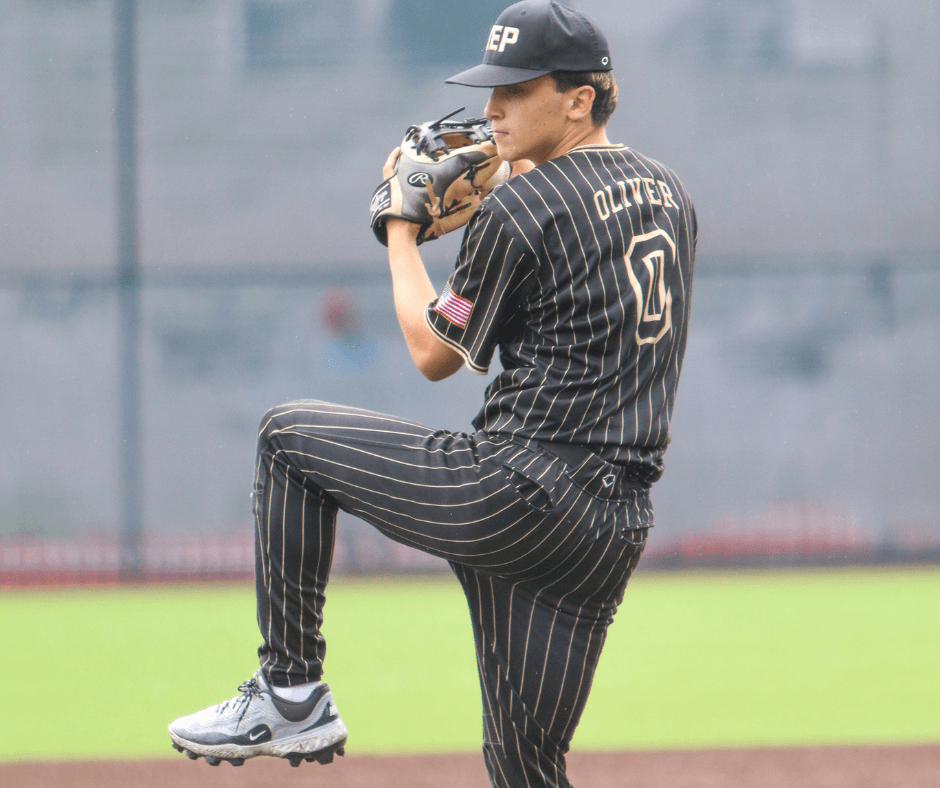 Ghost Premier pitcher mid-windup in pinstripes