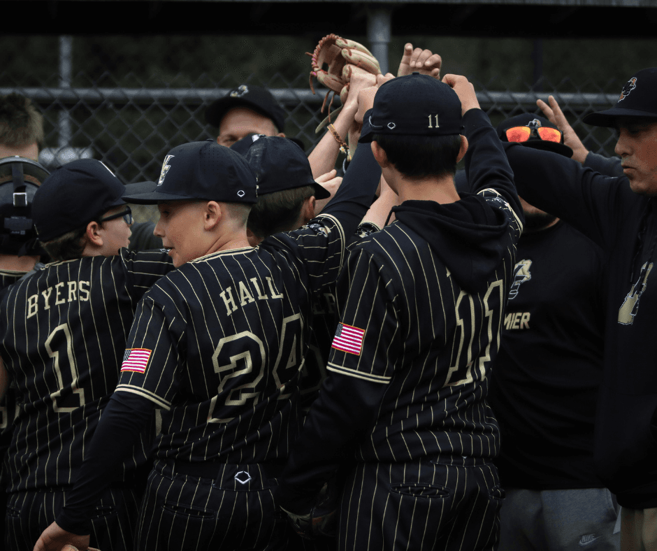 Jr Ghost youth baseball team huddle